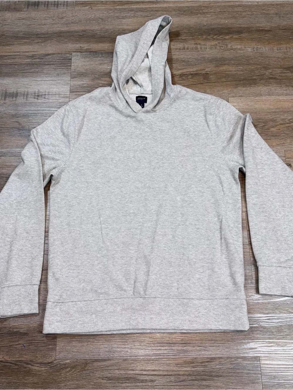 J. Crew Mens Small Knit Hooded Sweater Pullover Herringbone Gray